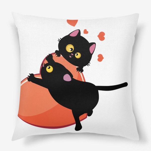 Подушка «Пара черных кошек и красное сердце»