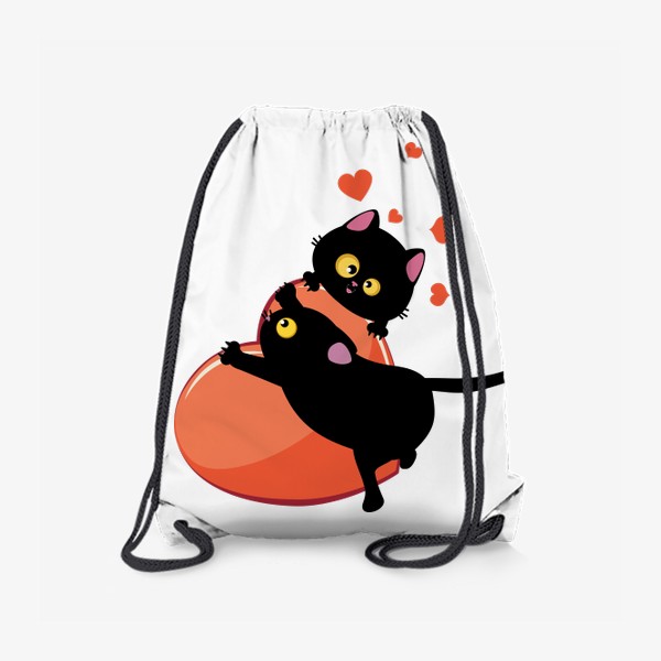 Рюкзак «Пара черных кошек и красное сердце»
