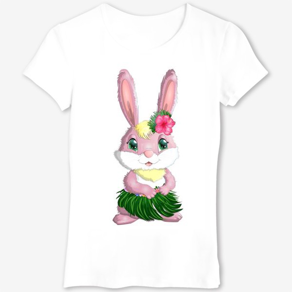 Футболка &laquo;Символ 2023 Нового года, девочка кролик в наряде танцовщицы Хула. Гавайи, тропический новый год&raquo;