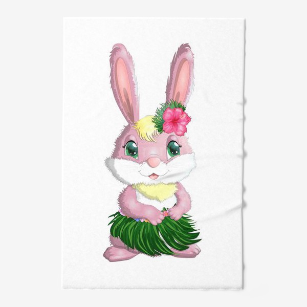 Полотенце «Символ 2023 Нового года, девочка кролик в наряде танцовщицы Хула. Гавайи, тропический новый год»
