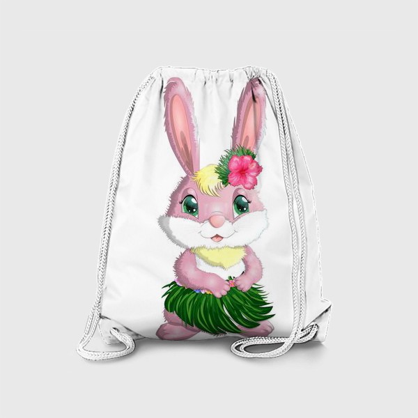 Рюкзак «Символ 2023 Нового года, девочка кролик в наряде танцовщицы Хула. Гавайи, тропический новый год»