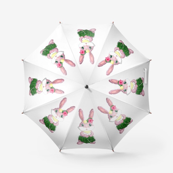 Зонт «Символ 2023 Нового года, девочка кролик в наряде танцовщицы Хула. Гавайи, тропический новый год»