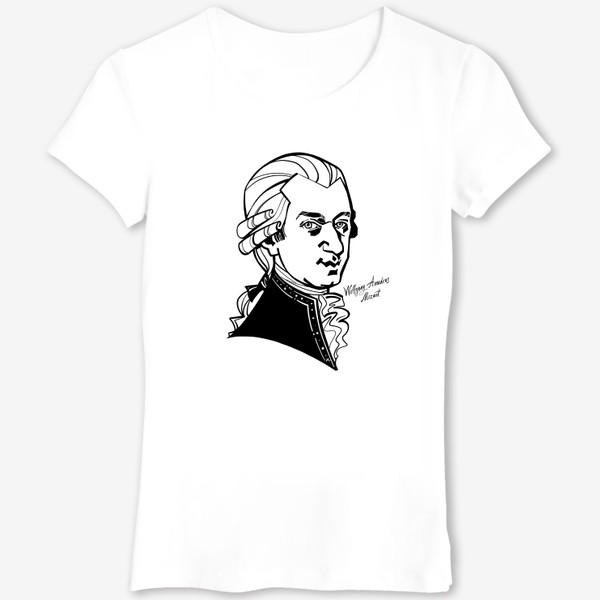 Футболка «Вольфганг Амадей Моцарт, графический портрет композитора, черно-белый»