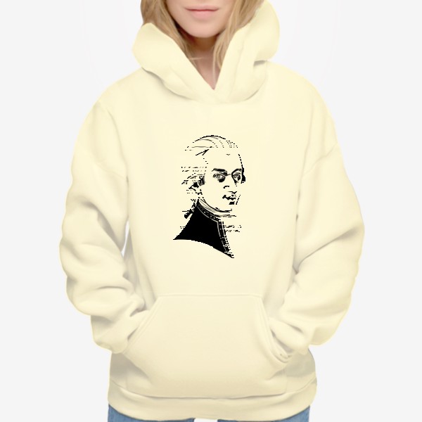 Худи «Вольфганг Амадей Моцарт, графический портрет композитора, черно-белый»