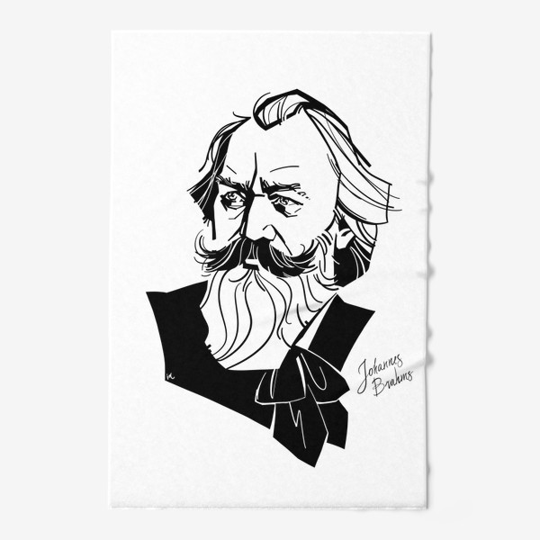 Полотенце «Иоганнес Брамс, графический портрет композитора, черно-белый»