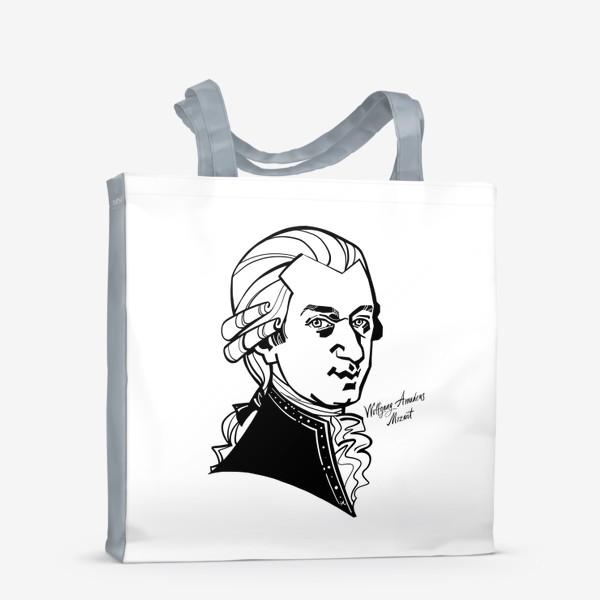 Сумка-шоппер «Вольфганг Амадей Моцарт, графический портрет композитора, черно-белый»