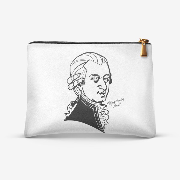 Косметичка «Вольфганг Амадей Моцарт, графический портрет композитора, черно-белый»