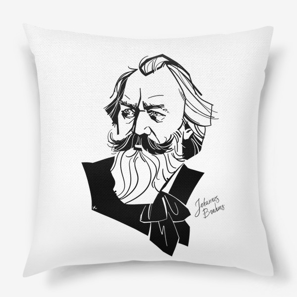 Подушка «Иоганнес Брамс, графический портрет композитора, черно-белый»