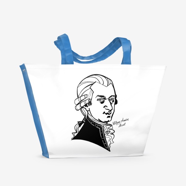 Пляжная сумка «Вольфганг Амадей Моцарт, графический портрет композитора, черно-белый»