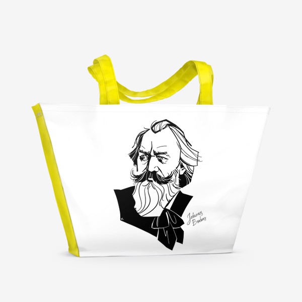 Пляжная сумка «Иоганнес Брамс, графический портрет композитора, черно-белый»