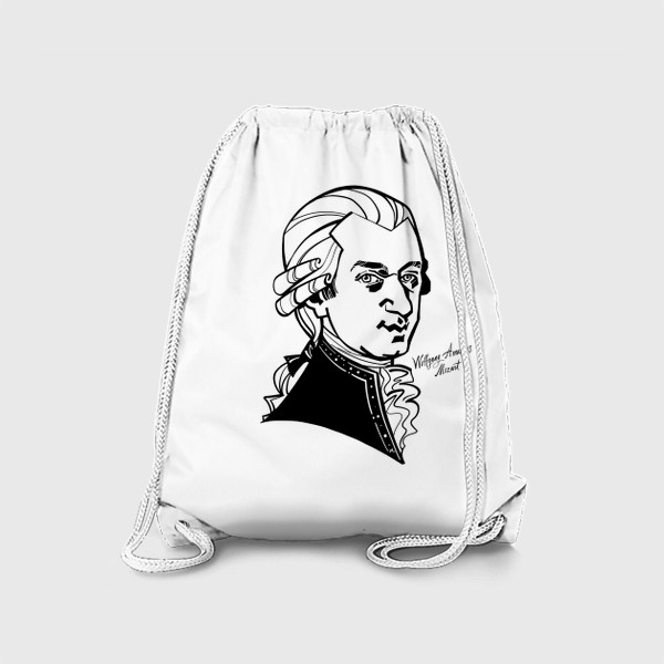 Рюкзак «Вольфганг Амадей Моцарт, графический портрет композитора, черно-белый»