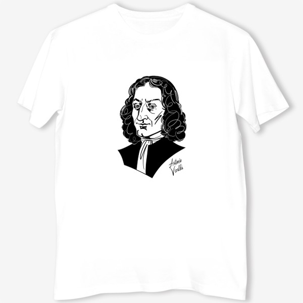 Футболка «Антонио Вивальди, графический портрет композитора, черно-белый»