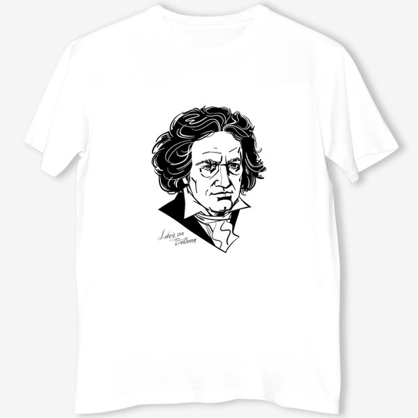 Футболка «Людвиг ван Бетховен, графический портрет композитора, черно-белый»