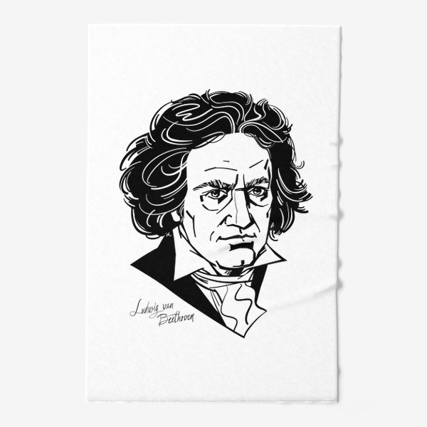 Полотенце «Людвиг ван Бетховен, графический портрет композитора, черно-белый»