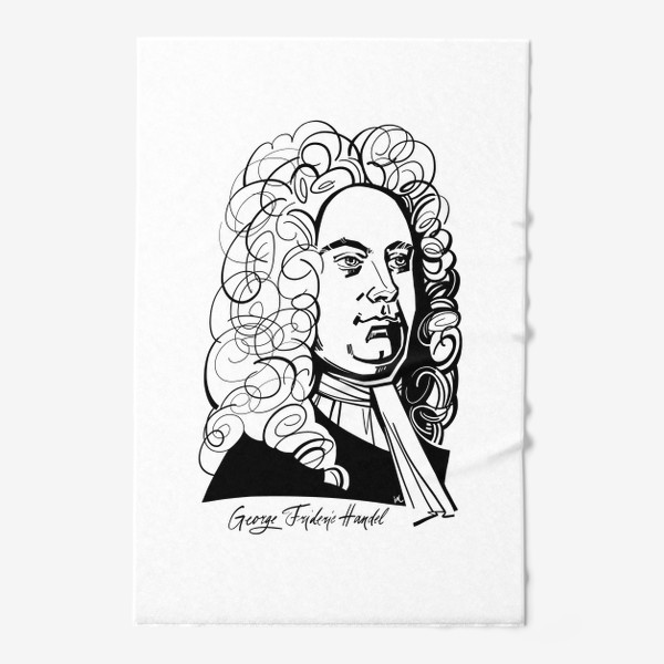 Полотенце «Георг Фридрих Гендель, графический портрет композитора, черно-белый»