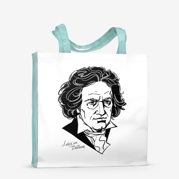 Сумка-шоппер «Людвиг ван Бетховен, графический портрет композитора, черно-белый»