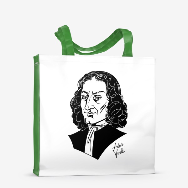 Сумка-шоппер «Антонио Вивальди, графический портрет композитора, черно-белый»