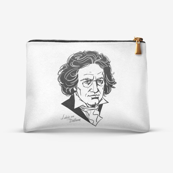 Косметичка «Людвиг ван Бетховен, графический портрет композитора, черно-белый»