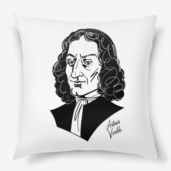 Подушка «Антонио Вивальди, графический портрет композитора, черно-белый»