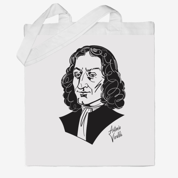 Сумка хб «Антонио Вивальди, графический портрет композитора, черно-белый»