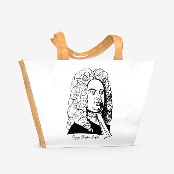 Пляжная сумка «Георг Фридрих Гендель, графический портрет композитора, черно-белый»