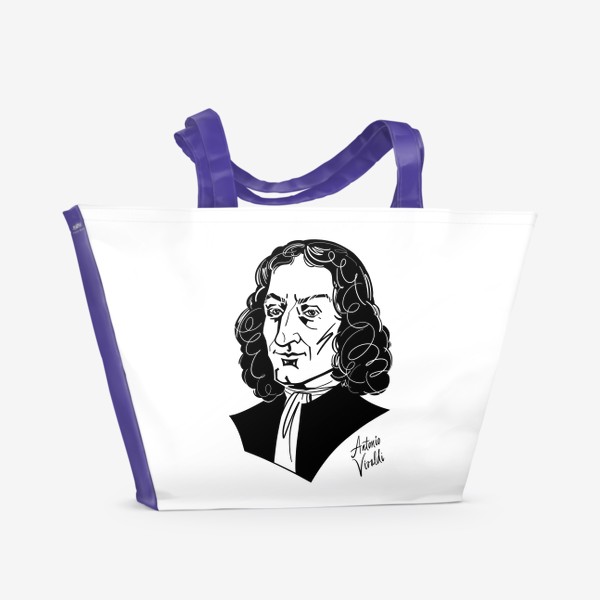 Пляжная сумка «Антонио Вивальди, графический портрет композитора, черно-белый»