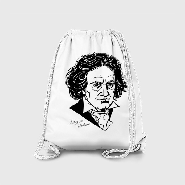 Рюкзак «Людвиг ван Бетховен, графический портрет композитора, черно-белый»