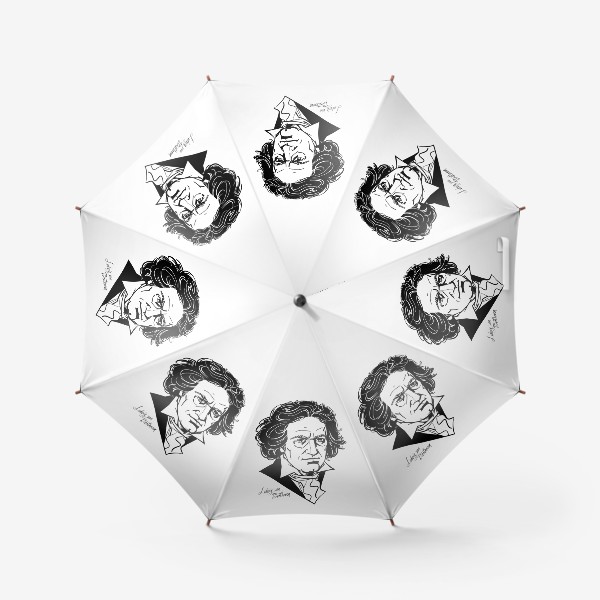 Зонт «Людвиг ван Бетховен, графический портрет композитора, черно-белый»