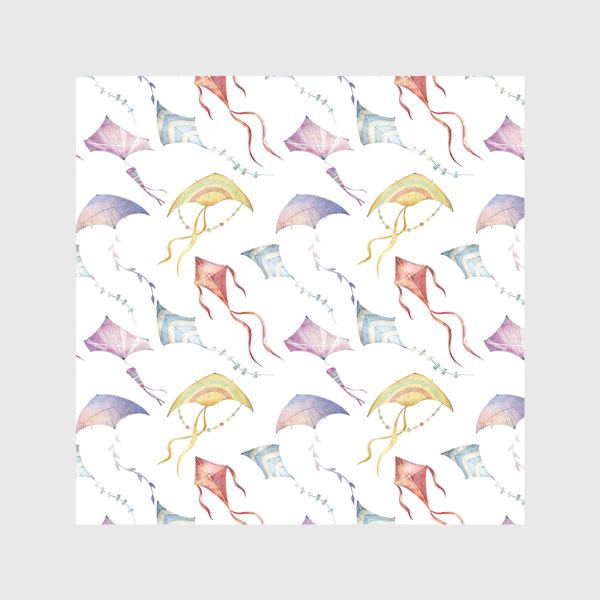 Скатерть «Акварельный бесшовный фон с яркими иллюстрациями разноцветных воздушных змеев. Летний паттерн»