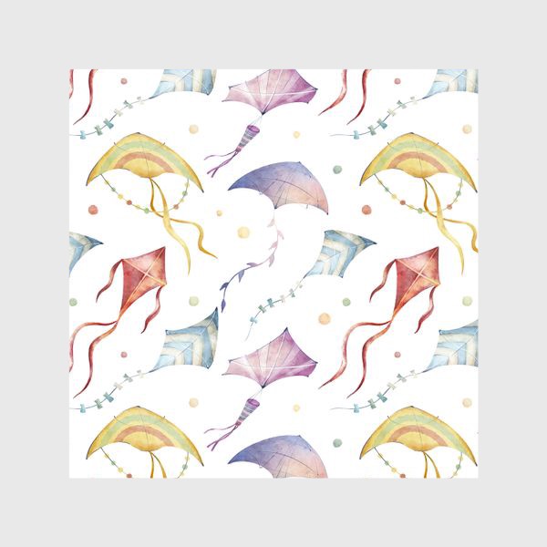 Шторы &laquo;Акварельный бесшовный фон с яркими иллюстрациями разноцветных воздушных змеев. Летний паттерн&raquo;