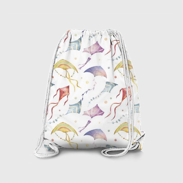 Рюкзак «Акварельный бесшовный фон с яркими иллюстрациями разноцветных воздушных змеев. Летний паттерн»
