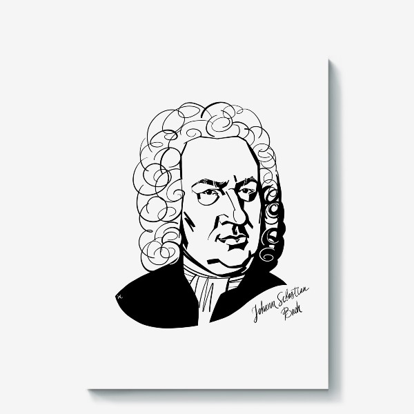Холст «Иоганн Себастьян Бах, графический портрет композитора, черно-белый»