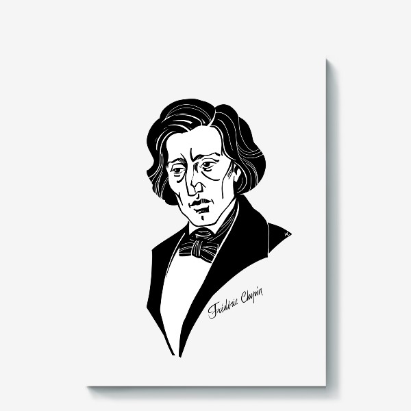 Холст «Фридерик Шопен, графический портрет композитора, черно-белый»