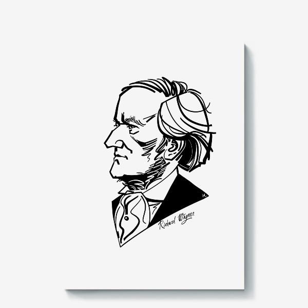Холст «Рихард Вагнер, графический портрет композитора, черно-белый»