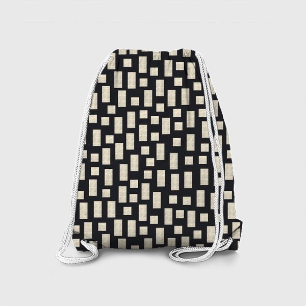 Рюкзак «Геометрический паттерн Белые Полосы. Прямоугольники, квадраты на чёрном фоне»