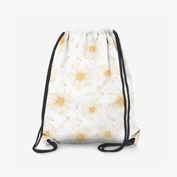 Рюкзак «Акварельный бесшовный нарисованный вручную фон с иллюстрациями нежных ромашек и лепестков. Лето, весна, цветы»