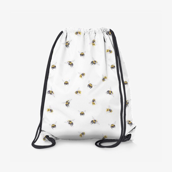 Рюкзак «Акварельный бесшовный нарисованный вручную фон с иллюстрациями милых летающих шмелей. Лето, реалистичные насекомые»