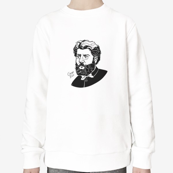 Свитшот «Жорж Бизе, графический портрет композитора, черно-белый»