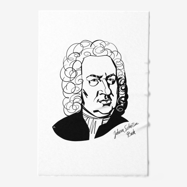 Полотенце «Иоганн Себастьян Бах, графический портрет композитора, черно-белый»