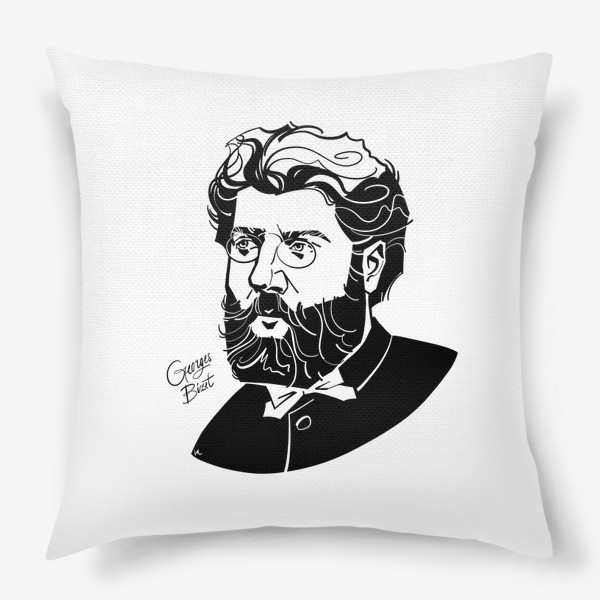 Подушка «Жорж Бизе, графический портрет композитора, черно-белый»