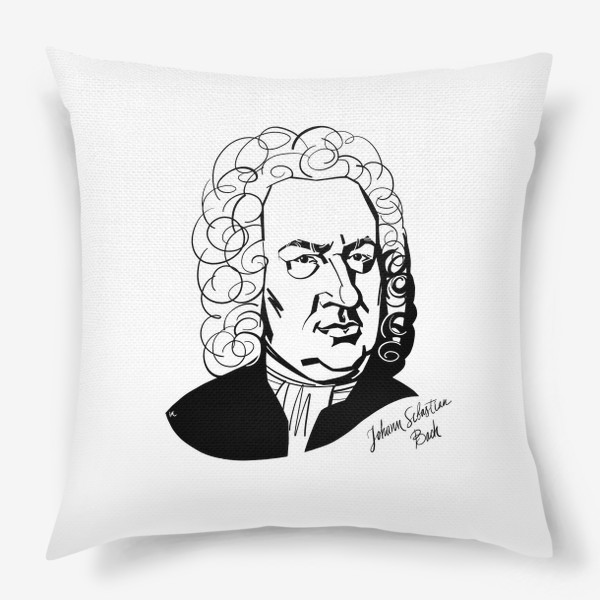 Подушка «Иоганн Себастьян Бах, графический портрет композитора, черно-белый»