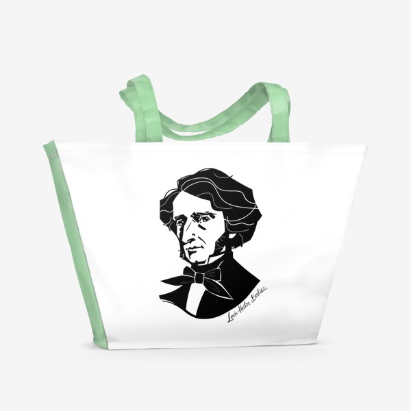 Пляжная сумка «Гектор Берлиоз, графический портрет композитора, черно-белый»