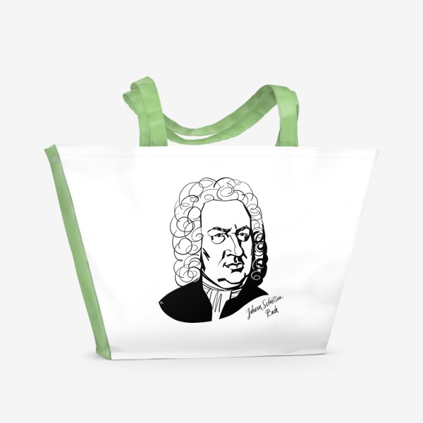 Пляжная сумка «Иоганн Себастьян Бах, графический портрет композитора, черно-белый»