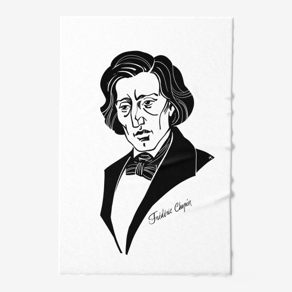 Полотенце «Фридерик Шопен, графический портрет композитора, черно-белый»