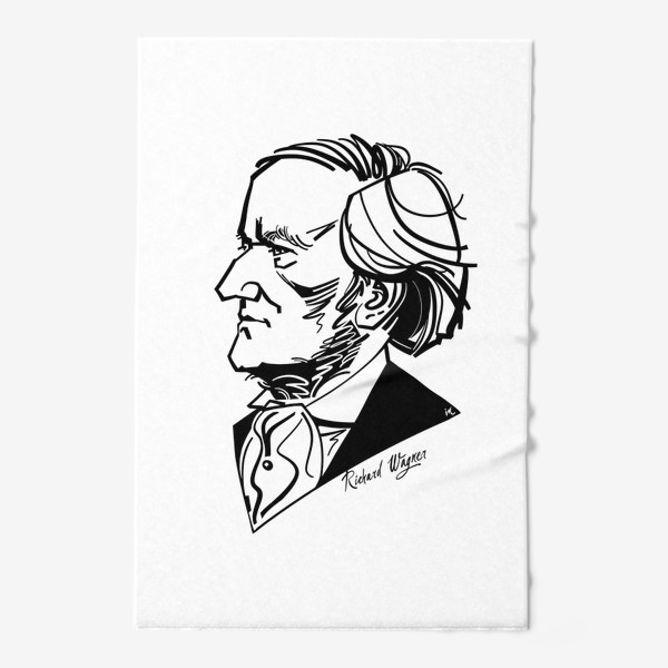 Полотенце «Рихард Вагнер, графический портрет композитора, черно-белый»