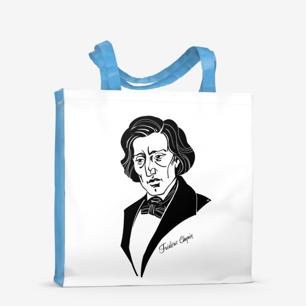 Сумка-шоппер «Фридерик Шопен, графический портрет композитора, черно-белый»