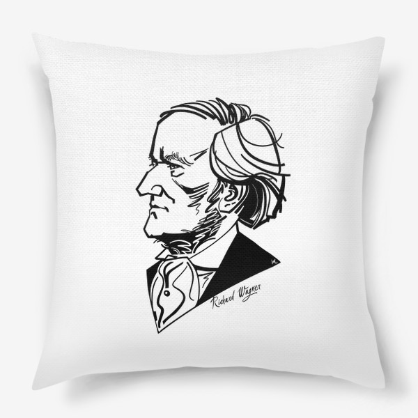 Подушка «Рихард Вагнер, графический портрет композитора, черно-белый»