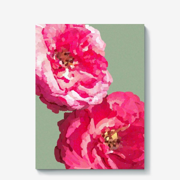 Холст «Розовые цветы на зеленом фоне / Pink flowers on green background »
