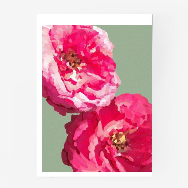 Постер «Розовые цветы на зеленом фоне / Pink flowers on green background »
