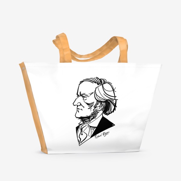 Пляжная сумка «Рихард Вагнер, графический портрет композитора, черно-белый»